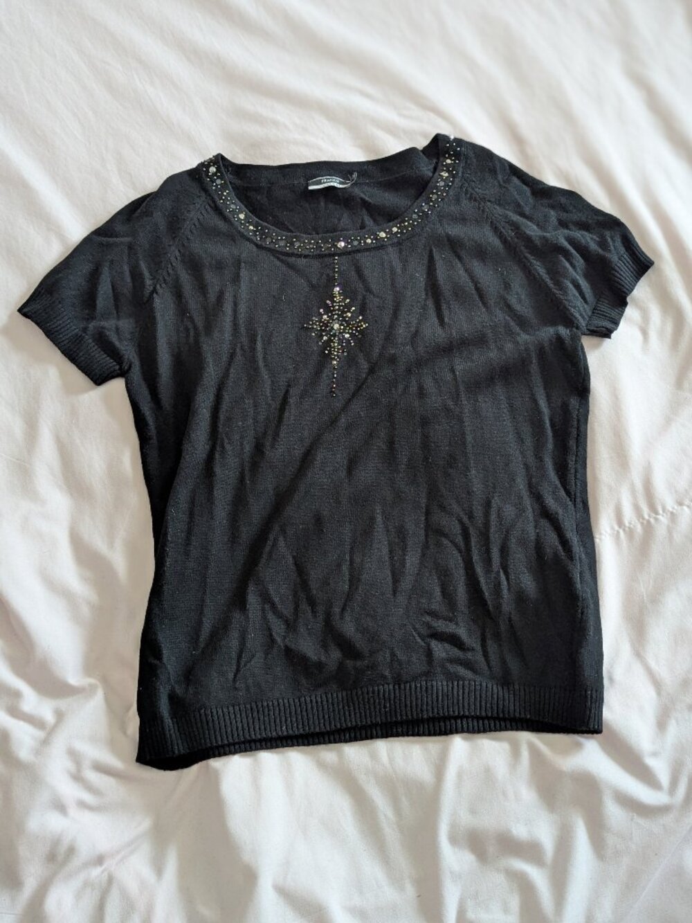 Franco Valeri Black Beaded Embellished Top L/G